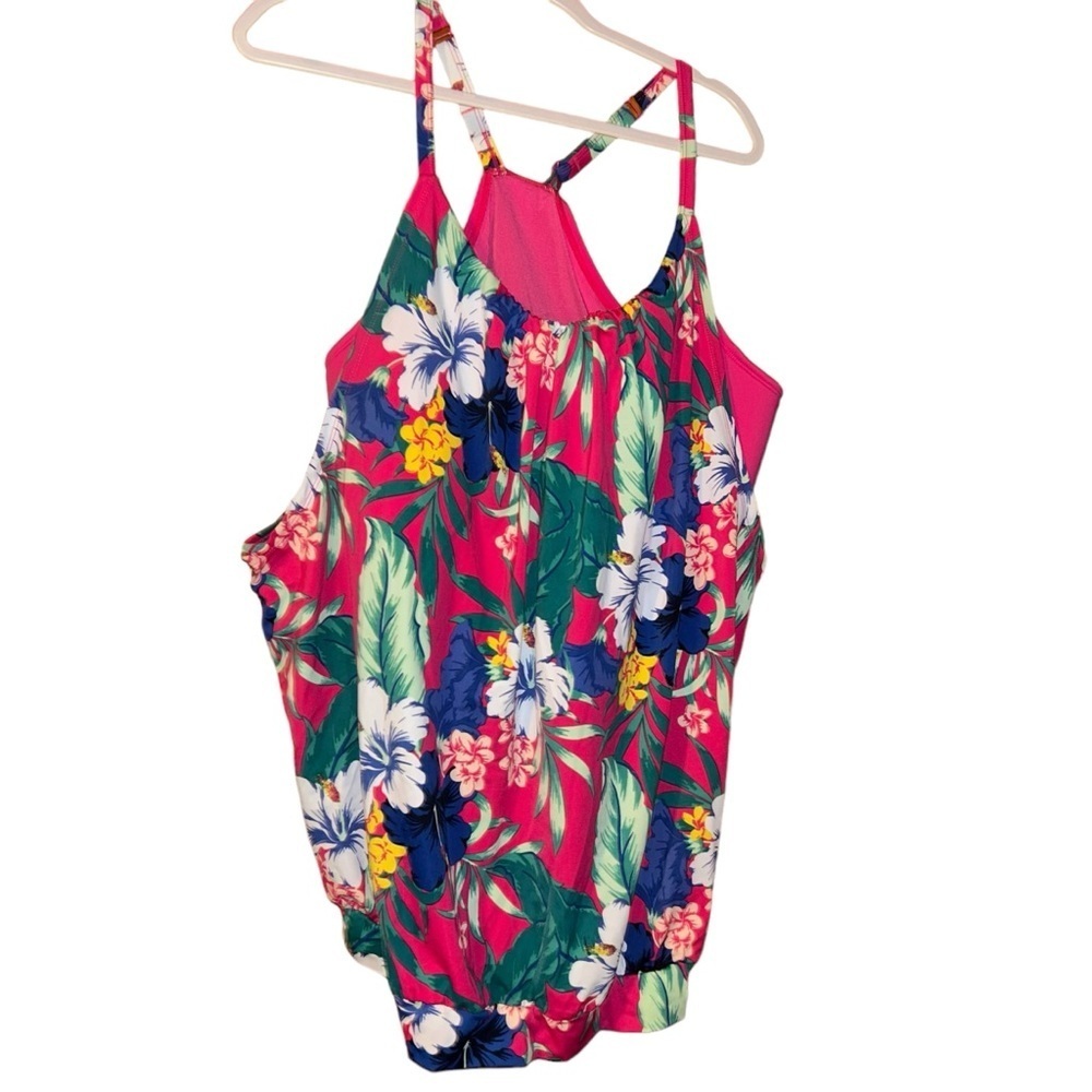 SWIM by CACIQUE Tropical Floral Blouson pink Tankini Top plus size 28 5X